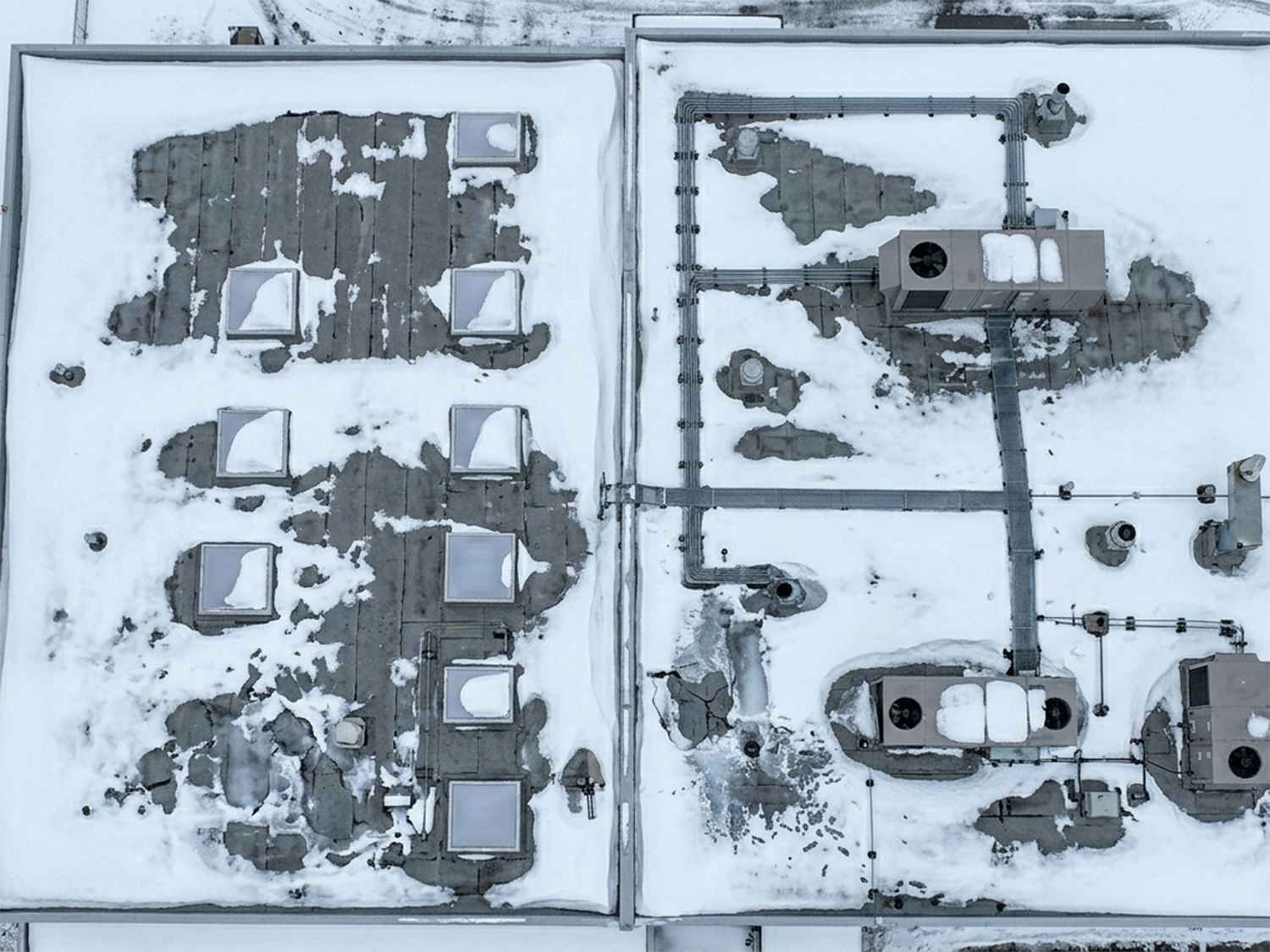 Sniega uzkrāšanās uz jumta dokumentēta ar dronu